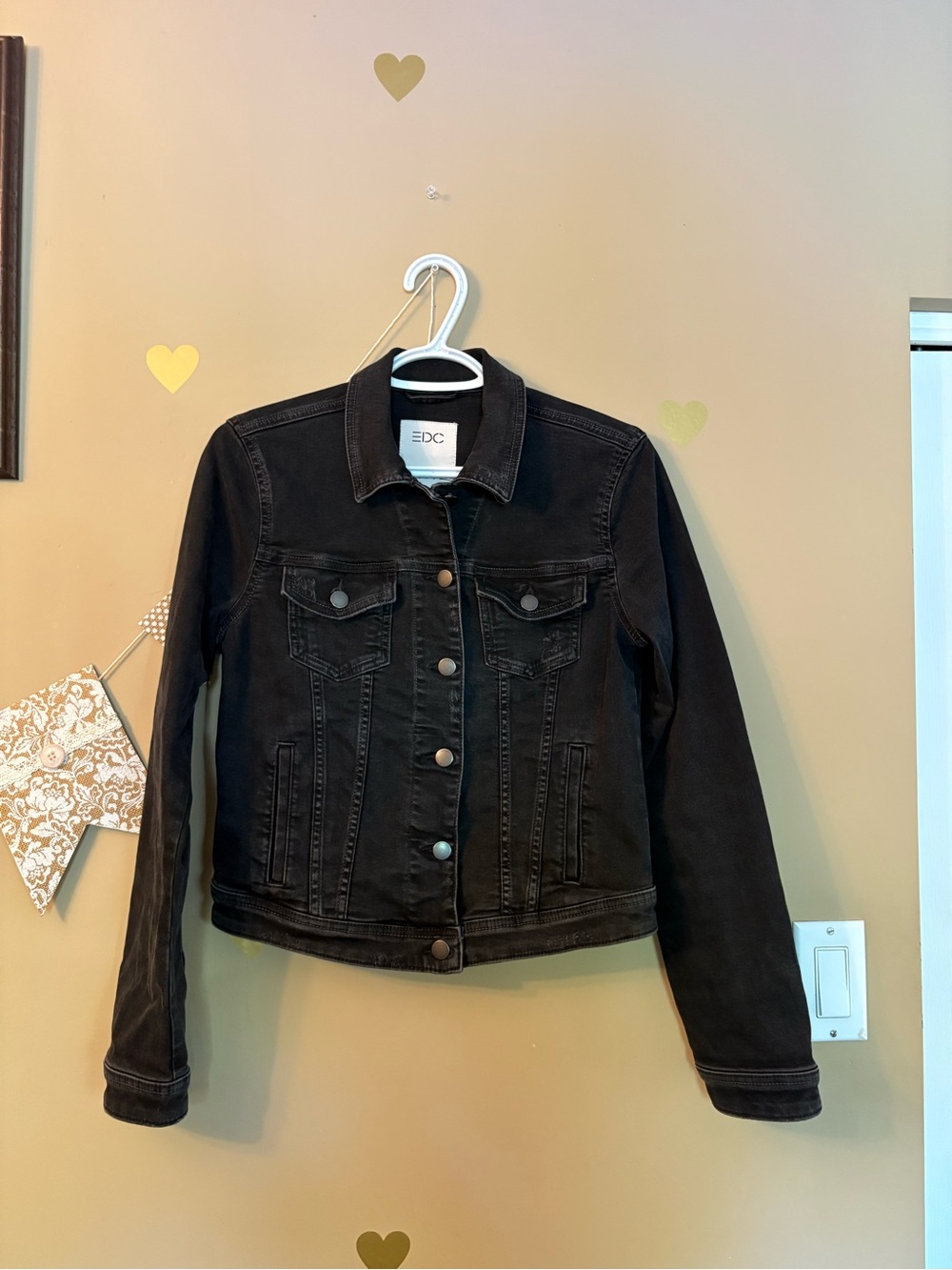 EDC Distressed Black Denim Jacket | Size S - Picture 2 of 13